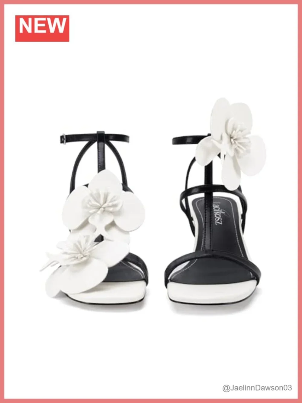 Floral Strappy Heeled Sandals Faux Leather Square Toe Kitten